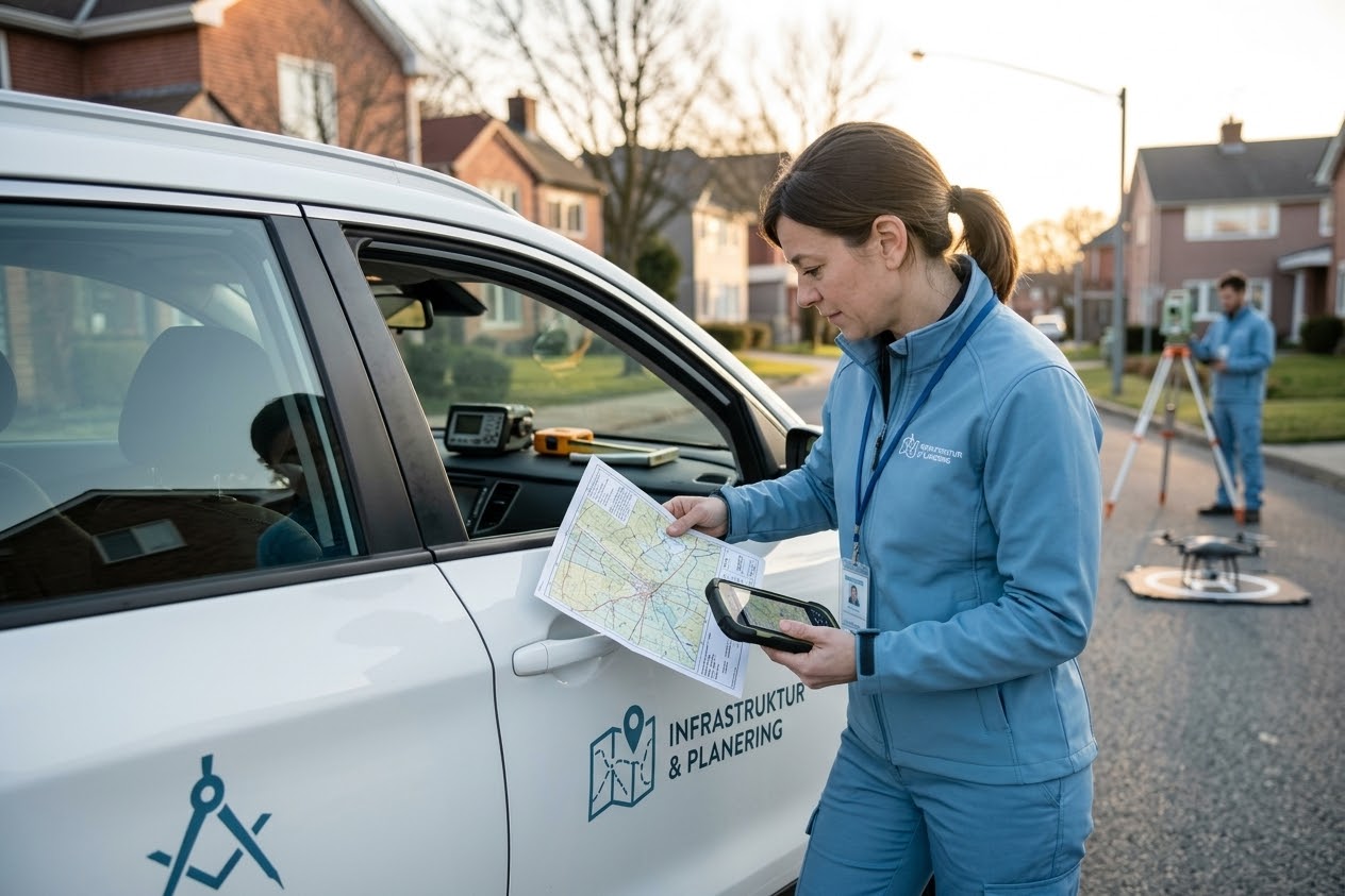 Vårdpersonal står vid bilen och går igenom dagens ruttkarta inför nästa besök
